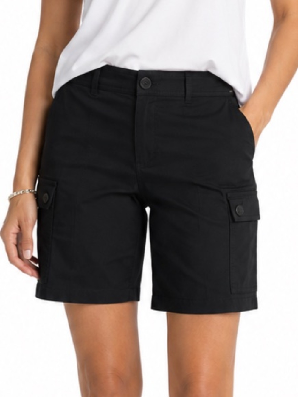 St. John Black Cargo Shorts Womens Size 14 Utility Stretch Casual Luxury